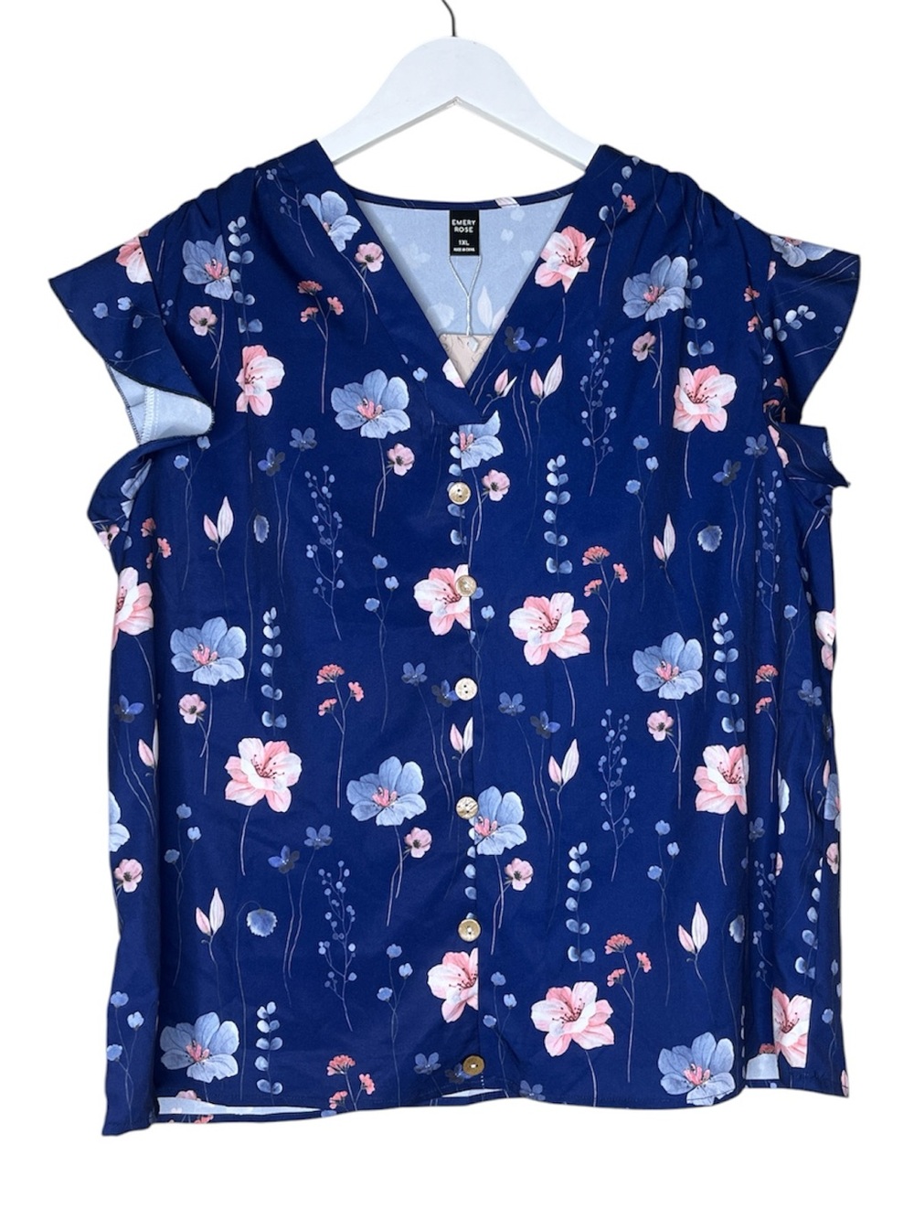 EMERY ROSE NWT Navy Floral Flutter Sleeve Blouse 1X